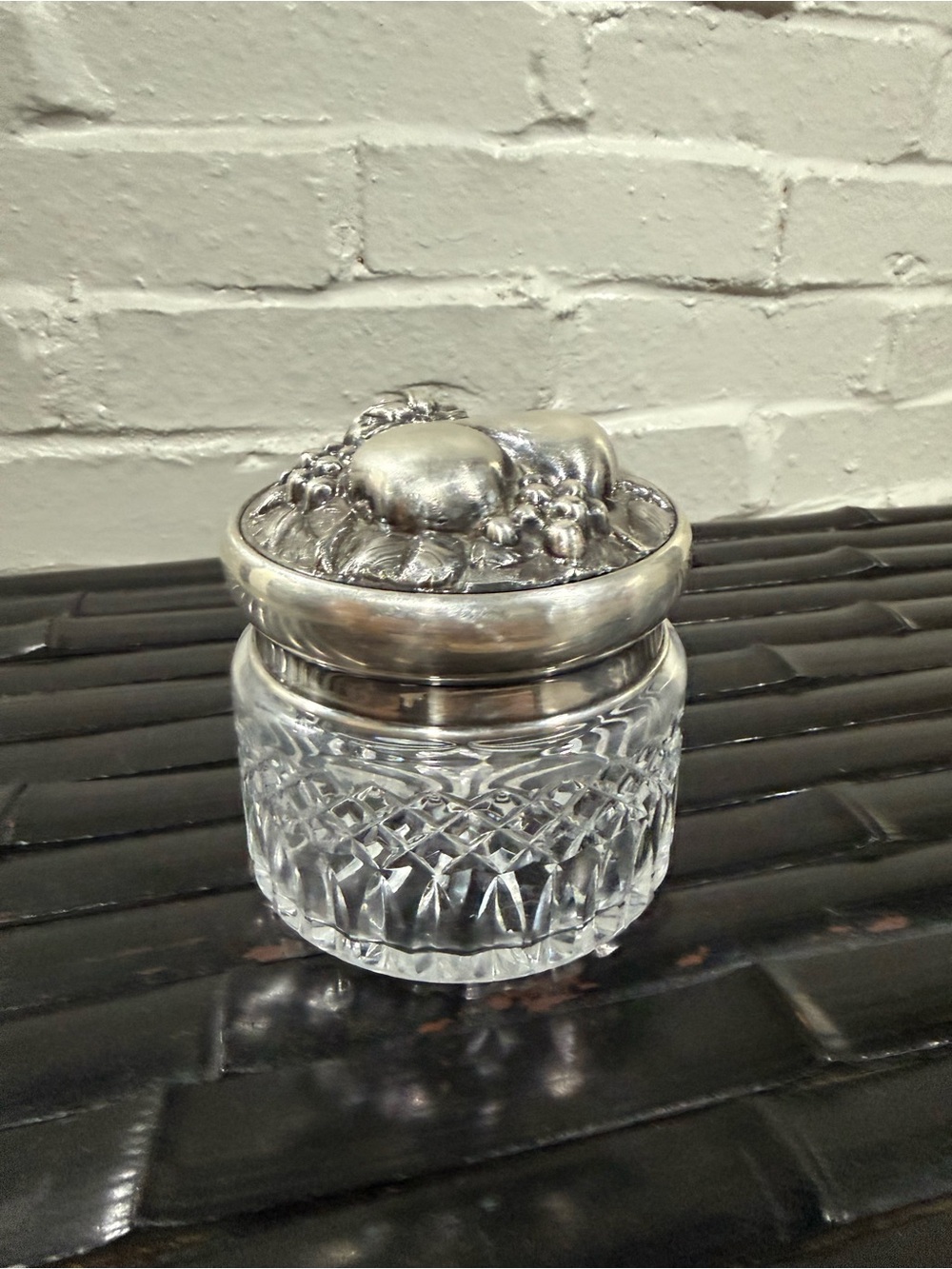 Silver-Tone Fruit Lid Crystal Vanity Jar - Clear and Silver